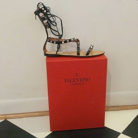 Valentino black rockstud lace up gladiator sandals - Picture 5 of 7